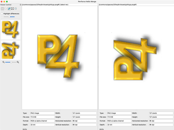Compare images, P4 Merge screeenshot.