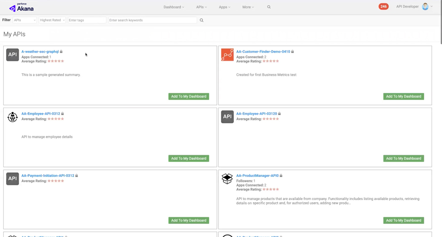 Screenshot of Akana, My APIs. 