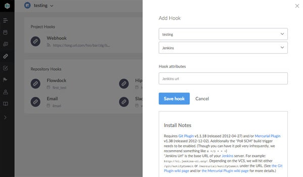 Perforce Helix TeamHub integrations screenshot.