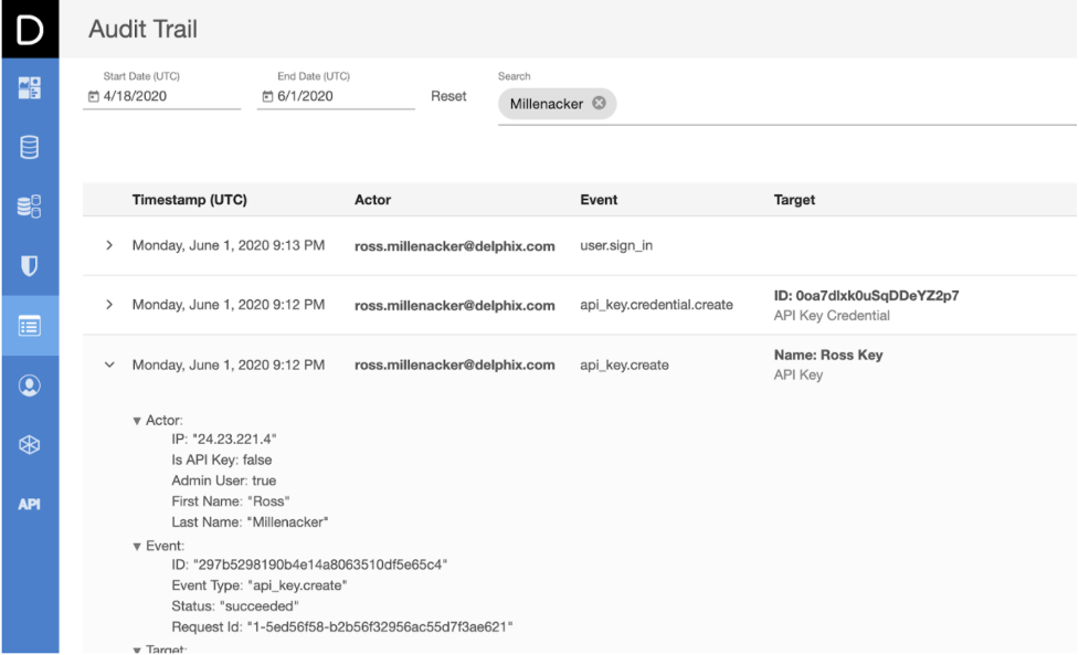 graphical user interface audit trail delphix