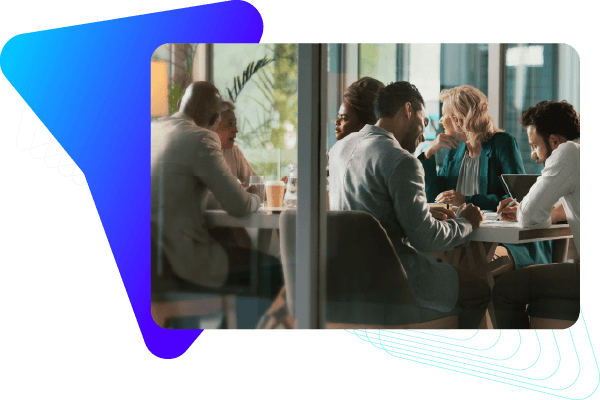 Multiple business employees meeting in an office.