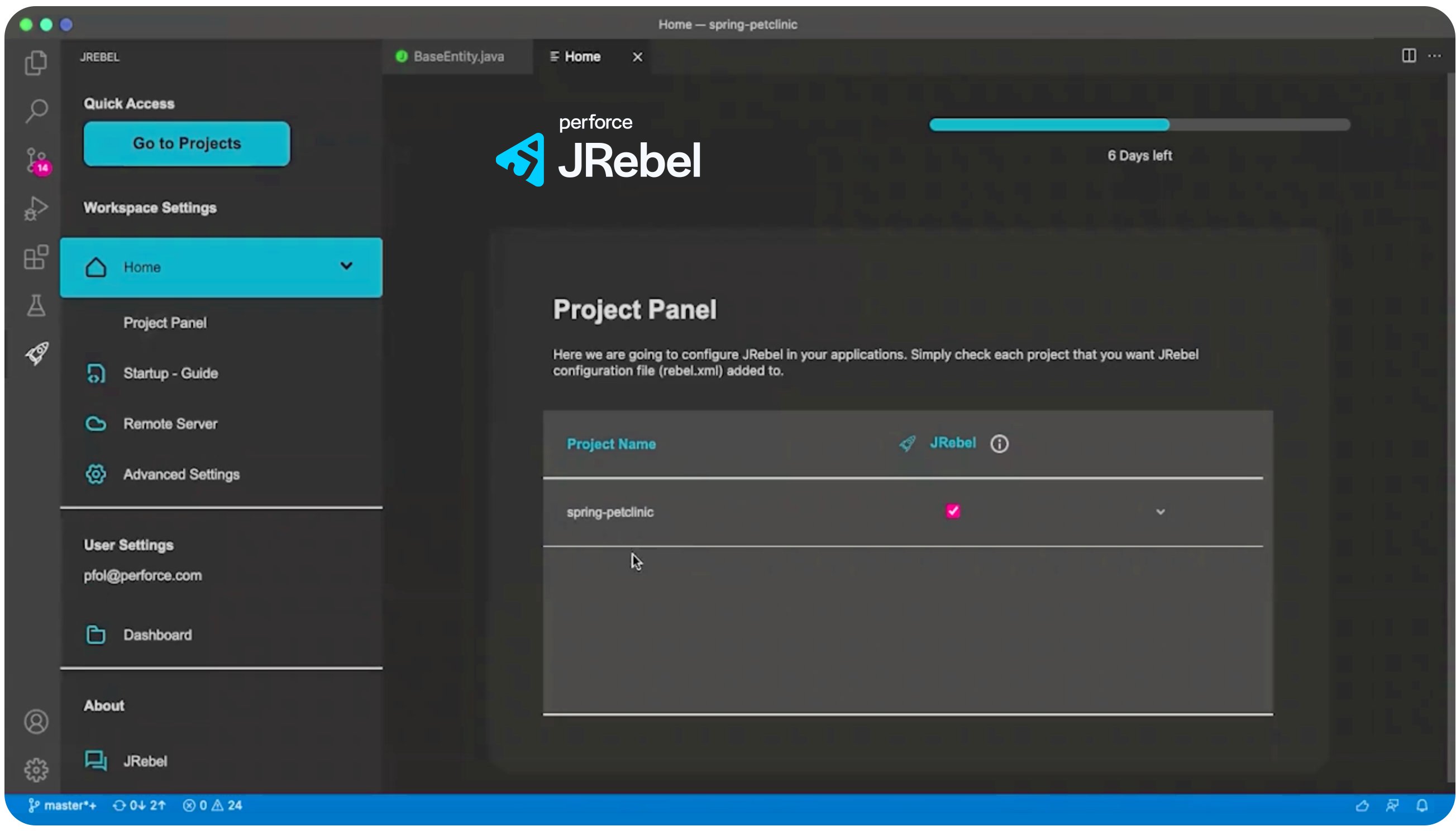 JRebel dashboard screenshot