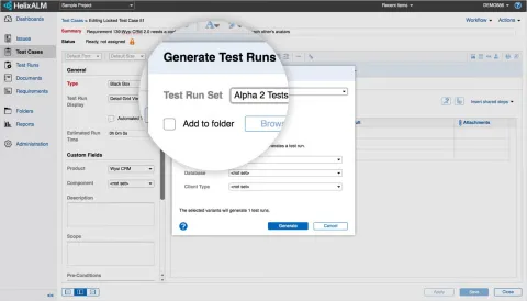 Helix ALM adding a test case screenshot.
