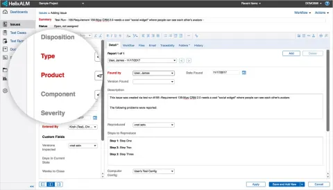 Helix ALM adding a test case screenshot.