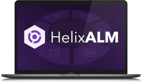 Image of a Laptop with HelixALM Logo on the screen